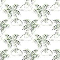 sömlös vektor mönster med kontur grön ö med palmträd