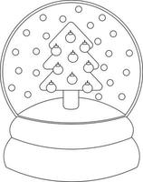 jul snöboll med julgran. rita illustration i svartvitt vektor