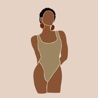 modern abstrakt afrikansk kvinna kroppsfigur i baddräkt. siluett av ansiktslös kvinna. kvinnlig form. internationella kvinnor i underkläder. samtida konst. minimalistisk estetisk illustration. sommarmode vektor