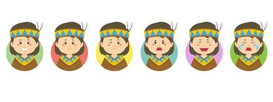 Avatar der amerikanischen Ureinwohner mit verschiedenen Ausdrucksformen vektor