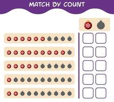 Übereinstimmung durch Zählung der Cartoon-Weihnachtsverzierung. Match-and-Count-Spiel. Lernspiel für Kinder und Kleinkinder im Vorschulalter vektor