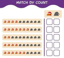Spiel nach Zählung des Cartoon-Truthahns. Match-and-Count-Spiel. Lernspiel für Kinder und Kleinkinder im Vorschulalter vektor