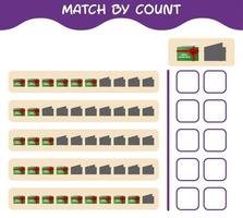 Übereinstimmung durch Zählung der Cartoon-Weihnachtskarte. Match-and-Count-Spiel. Lernspiel für Kinder und Kleinkinder im Vorschulalter vektor