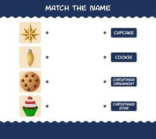 matcha namnet på den tecknade julen. matchande spel. pedagogiskt spel för barn och småbarn i förskoleåldern vektor