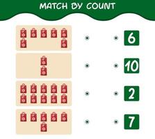 Übereinstimmung durch Zählung der Cartoon-Papiertüte. Match-and-Count-Spiel. Lernspiel für Kinder und Kleinkinder im Vorschulalter vektor