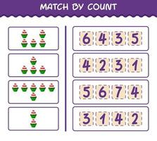 match efter antal av tecknad cupcake. match och räkna spel. pedagogiskt spel för barn och småbarn i förskoleåldern vektor