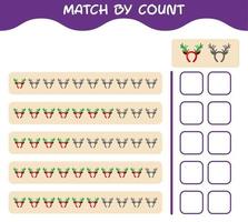 Match by Count von Cartoon-Geweih-Stirnband. Match-and-Count-Spiel. Lernspiel für Kinder und Kleinkinder im Vorschulalter vektor