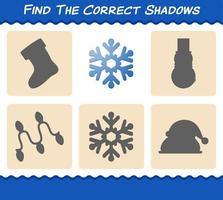 Finden Sie die richtigen Schatten der Schneeflocke. Such- und Zuordnungsspiel. Lernspiel für Kinder und Kleinkinder im Vorschulalter vektor