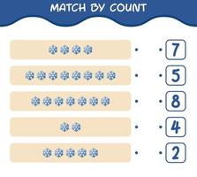 Übereinstimmung durch Zählung der Cartoon-Schneeflocke. Match-and-Count-Spiel. Lernspiel für Kinder und Kleinkinder im Vorschulalter vektor