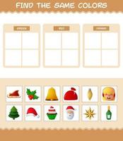 hitta samma färger på julen. söka och matcha spel. pedagogiskt spel för barn och småbarn i förskoleåldern vektor