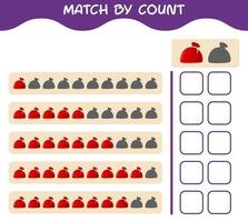 Übereinstimmung durch Zählung der Cartoon-Sankt-Tasche. Match-and-Count-Spiel. Lernspiel für Kinder und Kleinkinder im Vorschulalter vektor
