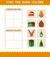 Finden Sie die gleichen Farben von Weihnachten. Such- und Zuordnungsspiel. Lernspiel für Kinder und Kleinkinder im Vorschulalter vektor