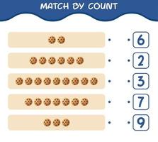 Abgleich nach Zählung des Cartoon-Cookies. Match-and-Count-Spiel. Lernspiel für Kinder und Kleinkinder im Vorschulalter vektor