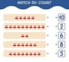 Übereinstimmung durch Anzahl der Cartoon-Mütze. Match-and-Count-Spiel. Lernspiel für Kinder und Kleinkinder im Vorschulalter vektor