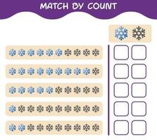 Übereinstimmung durch Zählung der Cartoon-Schneeflocke. Match-and-Count-Spiel. Lernspiel für Kinder und Kleinkinder im Vorschulalter vektor