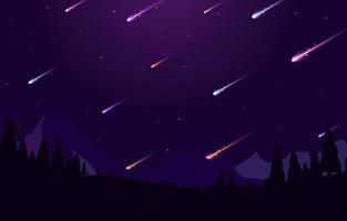 Meteoritenschauer in der Nacht vektor