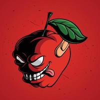 tecknad maskot av hård ansikte äpple frukt vektor