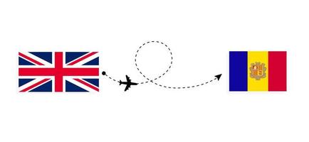 flug und reise vom vereinigten königreich großbritannien nach andorra mit dem reisekonzept des passagierflugzeugs vektor