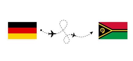 flug und reise von deutschland nach vanuatu mit dem reisekonzept des passagierflugzeugs vektor
