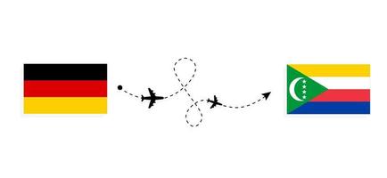 flug und reise von deutschland nach komoren mit passagierflugzeug reisekonzept vektor