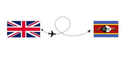flug und reise vom vereinigten königreich großbritannien nach eswatini mit dem reisekonzept des passagierflugzeugs vektor