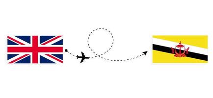 flug und reise vom vereinigten königreich großbritannien nach brunei mit dem reisekonzept des passagierflugzeugs vektor