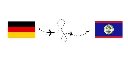 Flug und Reise von Deutschland nach Belize mit dem Reisekonzept für Passagierflugzeuge vektor