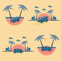 illustration vektorgrafik av sommarlovskoncept, skåpbil med strandbakgrund. bra för webbmålsidan vektor