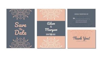 Set Cover Inhalt Hochzeitseinladungskarte mit Mandala, abstrakter Rahmen Hintergrund Dekoration Ornament Mockup Gruß Feier rustikale Vorlage Vektor Illustration