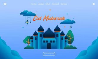 eid mubarak grußkonzept mit moscheenillustration für web-landing-page-vorlage, banner, präsentation, soziale und druckmedien. islamische eid fitr oder adha flache designvektorillustration vektor