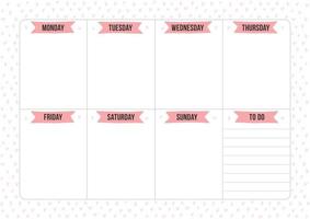 Wochenplanerseite mit Platz für Notizen. Vektorlayoutblatt mit Herzhintergrund. vorlage für veranstalter, notizen, druck, büro und schule vektor