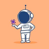 tecknad chibi astronaut som håller ett virus i handen vektor