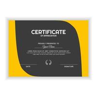 kreativa certifikat för uppskattning utmärkelse mall med gul färg vektor