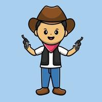 niedlicher cowboy, der gewehrkarikaturvektor-symbolillustration hält. Menschen Urlaub Symbol Konzept isoliert Premium-Vektor vektor