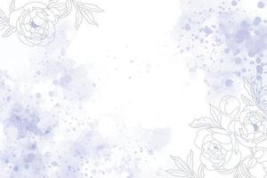 akvarell indigo blå stänk bakgrund med vit doodle line art pion blomma vektor
