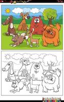 lustige cartoon hunde tierfiguren gruppe malbuch seite vektor