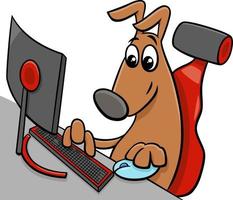 tecknad hund komisk djurkaraktär med dator vektor
