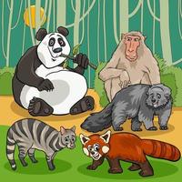 vilda tecknade asiatiska djur karaktärer grupp vektor