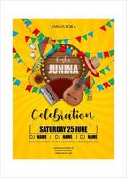 festa junina poster mit brasilianischen elementen, bunten laternen und wimpeln. Hintergrund des brasilianischen Juni-Festivals vektor