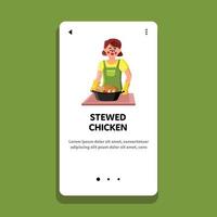 stuvad kyckling med grönsaker matlagning flicka vektor