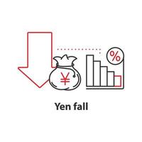 Symbol für das Yen-Fallkonzept. gewinnrückgang idee dünne linie illustration. Finanzkrise. Vektor isoliert Umrisszeichnung