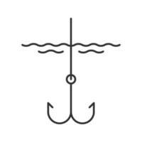 krok i vatten linjär ikon. tunn linje illustration. fiskkrok. sportfiskeutrustning. kontur symbol. vektor isolerade konturritning