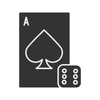 Würfel- und Spielkarten-Glyphen-Symbol. Silhouettensymbol. negativer Raum. Kasino. Glücksspiel. vektor isolierte illustration