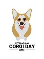 söt seriefigur av corgihund, som en banderoll eller affisch, internationella corgidagen. vektor