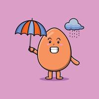 Cartoon braunes süßes Ei im Regen und mit Regenschirm vektor