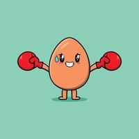 söt brun söt ägg tecknad spela sport boxning vektor
