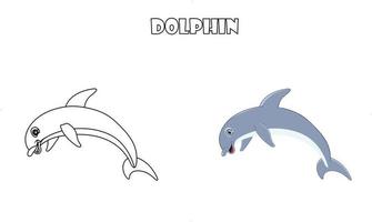 Niedliche Delphin-Tierlinie Kunstfarblose Bildvektorillustration, Zeichenseite für Kinder vor der Schule. vektor