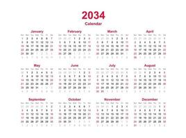 kalenderåret 2034 vektor
