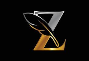 initiala z-alfabetet med en fjäder. advokatbyrå ikon tecken symbol. logotyp för en författare eller förlag vektor