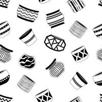 seamless mönster med tomma vita och svarta vektor keramiska krukor